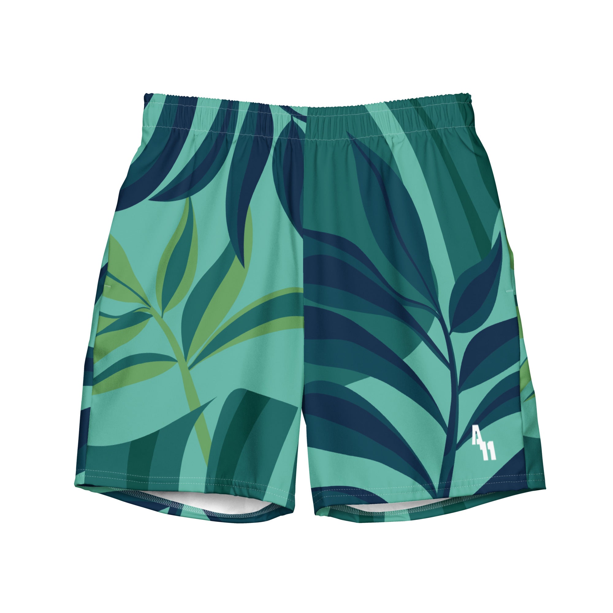 all over print recycled swim trunks white front 647fb22ed6870